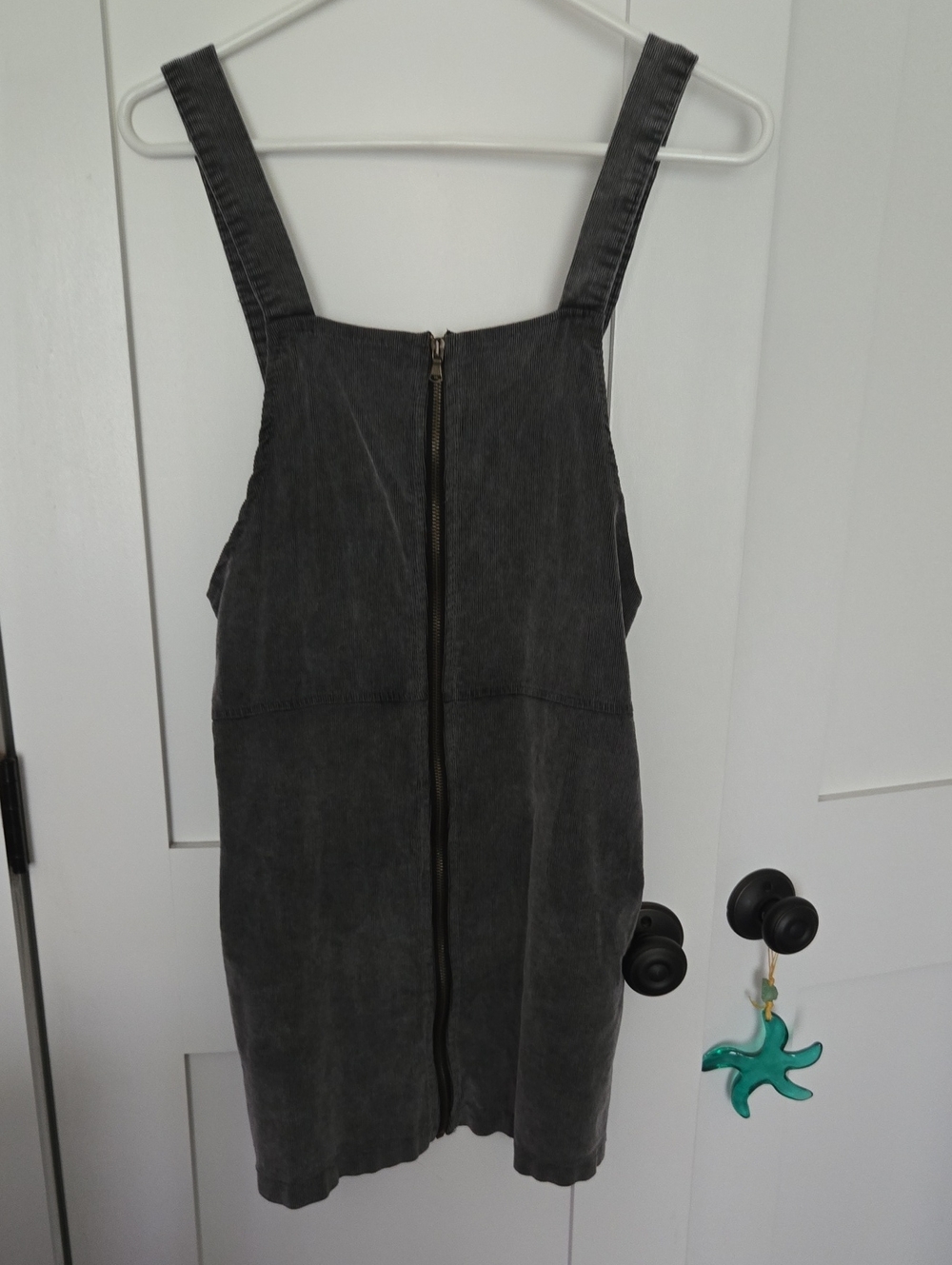Women's Charcoal Gray Zip-Front Corduroy Pinafore Dress/Jumper
